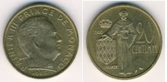 20 сантимов 1962-1995 - Монако